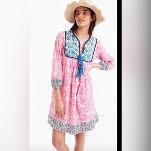 EUC SZ Blockprint Long Sleeve Tassel Dress